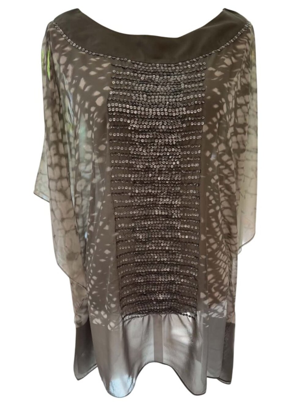 Chico's Grey Sheer Tunic Blouse with Sequin Detail